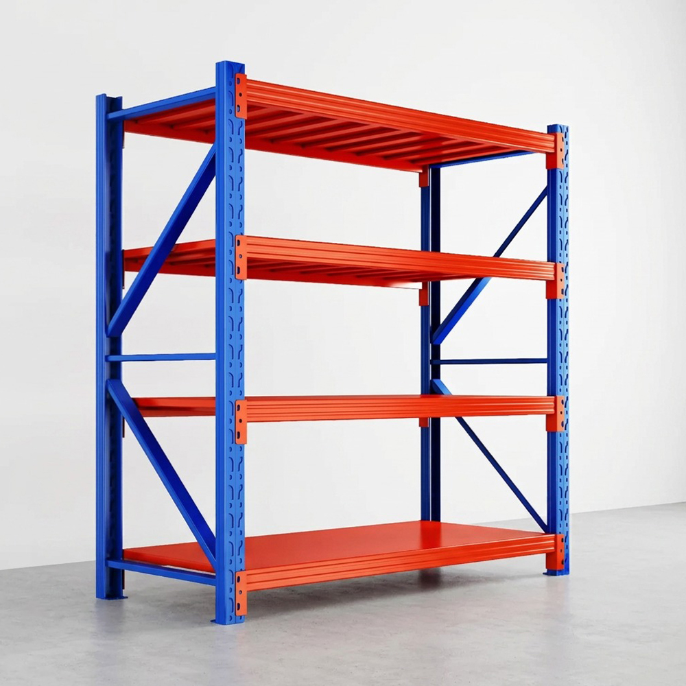 Étagère de rangement en acier à usage moyen à 4 couches bleu orange Étagère de rangement en acier à usage moyen à 4 couches bleu orange